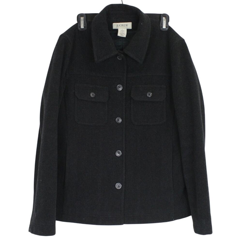 J Crew Wool Shirt Jacket Womens Small Black Quilted Thinsulate Lined Chore Coat